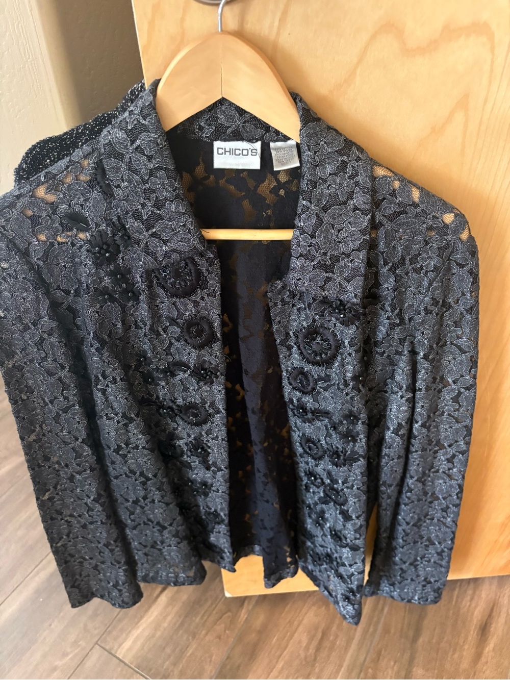 Chico's Black Lace Open-Front Blazer